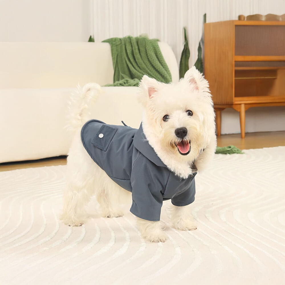 Manteau pour chien à capuche coupe-vent ultra-chaud avec doublure en fausse fourrure