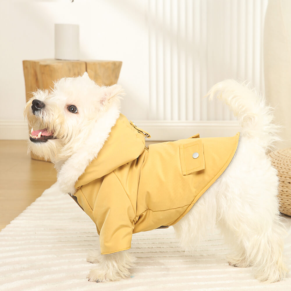 Manteau pour chien à capuche coupe-vent ultra-chaud avec doublure en fausse fourrure