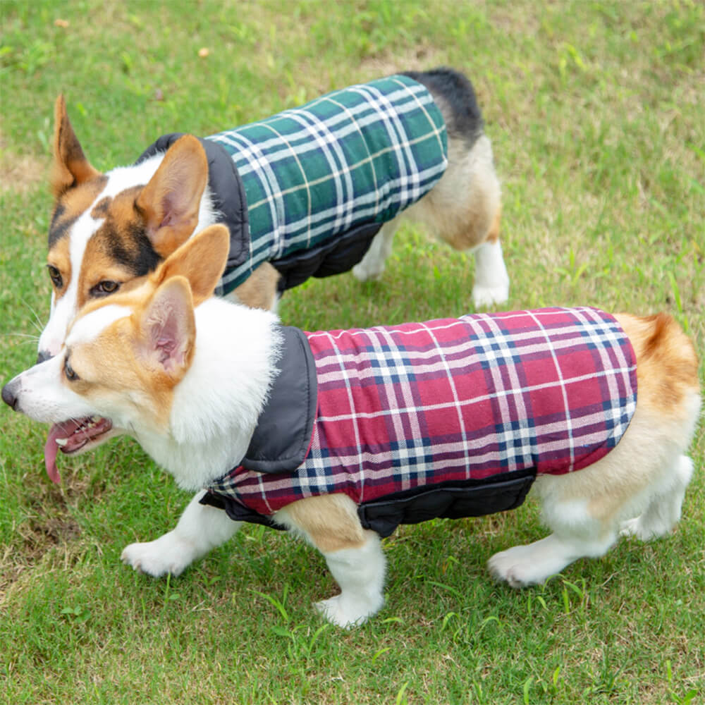 Veste pour chien à col roulé à carreaux ultra-chaud avec velcro doux pour la peau