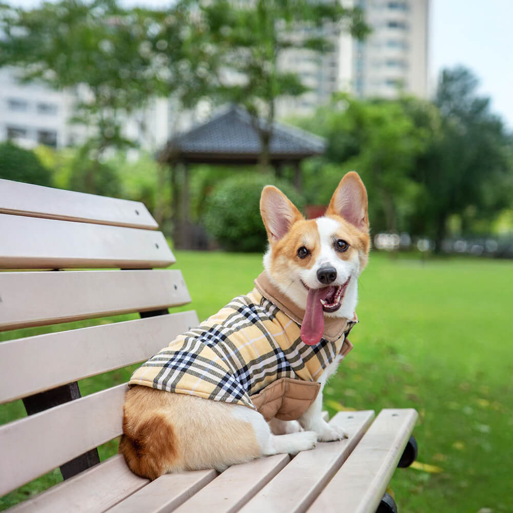 Veste pour chien à col roulé à carreaux ultra-chaud avec velcro doux pour la peau