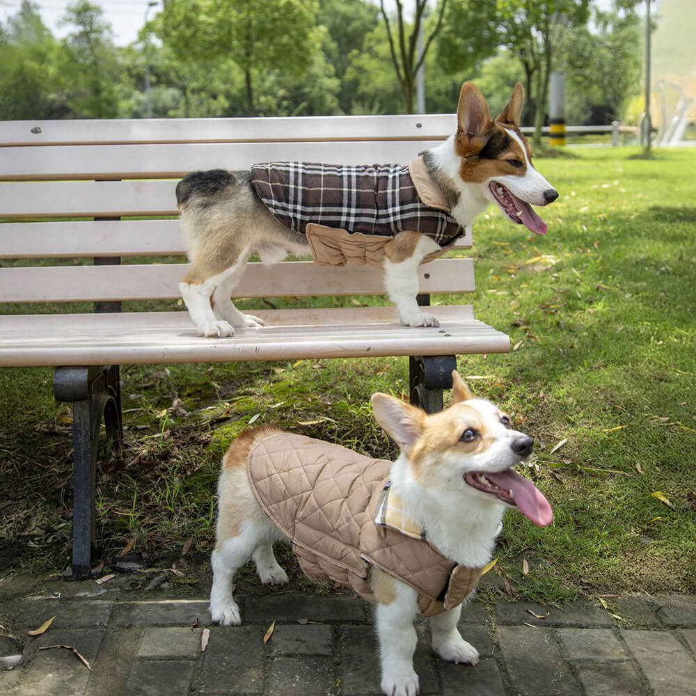 Veste pour chien à col roulé à carreaux ultra-chaud avec velcro doux pour la peau