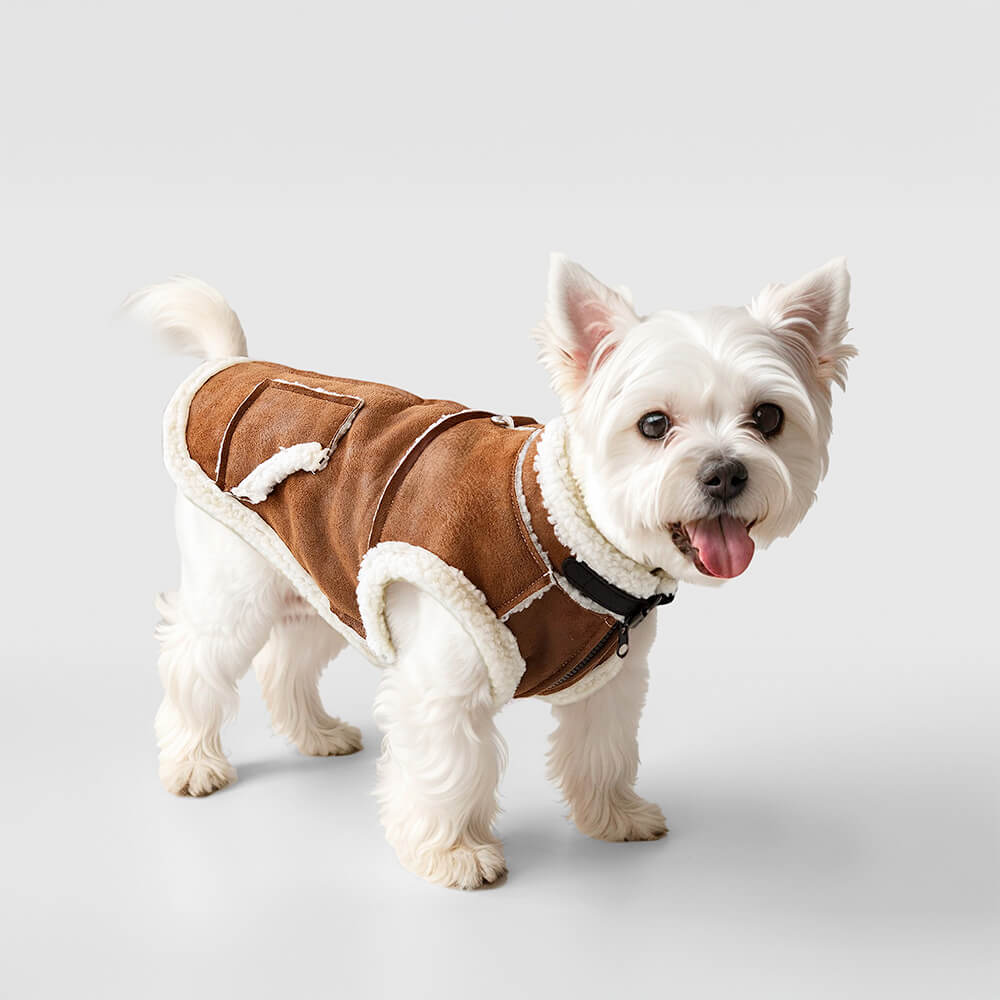 veste de gilet pour chien doublée de peau de mouton synthétique vintage confortable