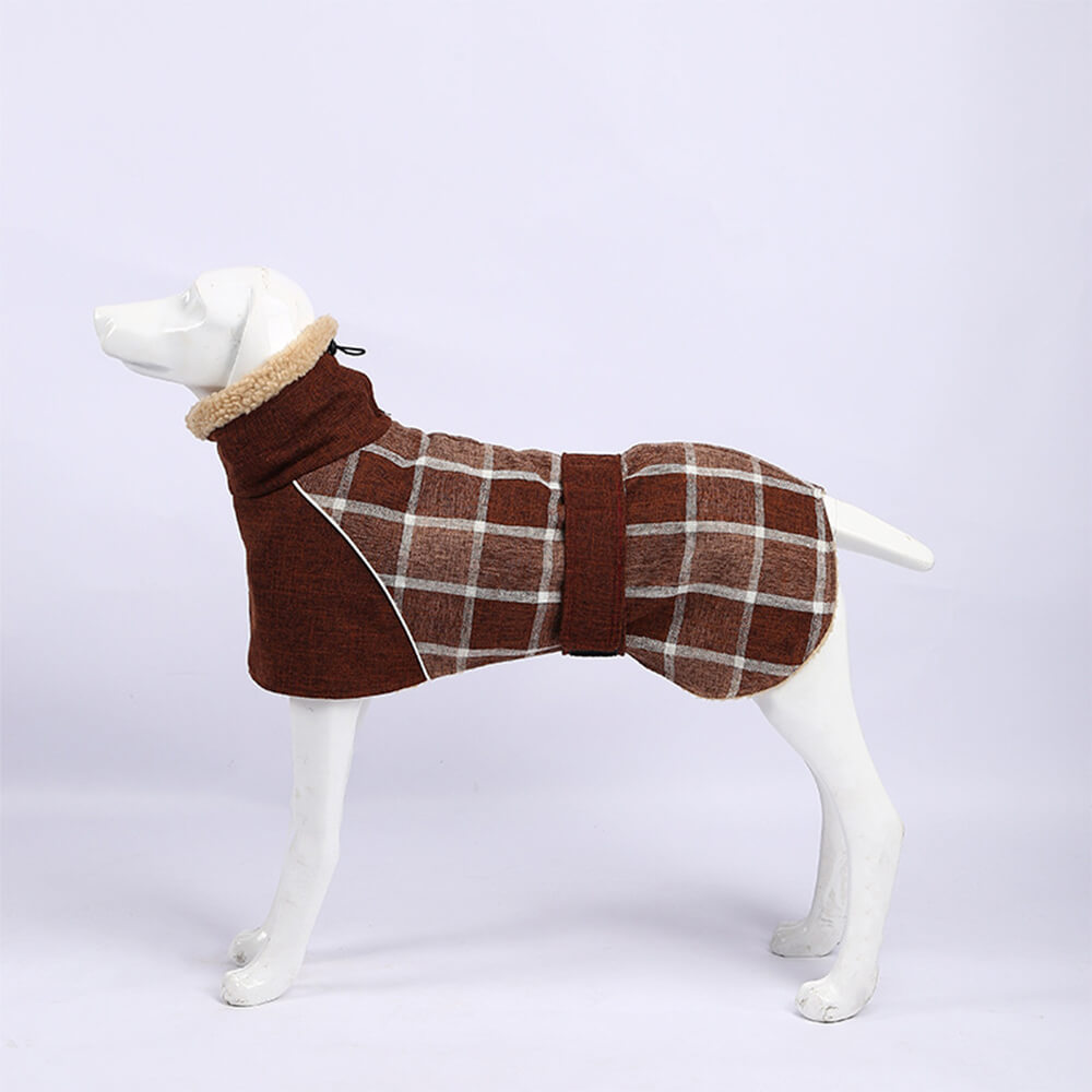 Veste pour chien à col roulé réglable en polaire chaude à carreaux