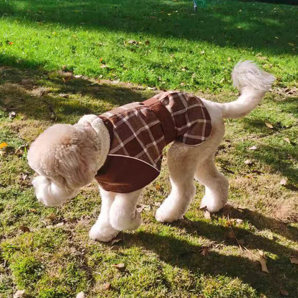 Veste pour chien à col roulé réglable en polaire chaude à carreaux