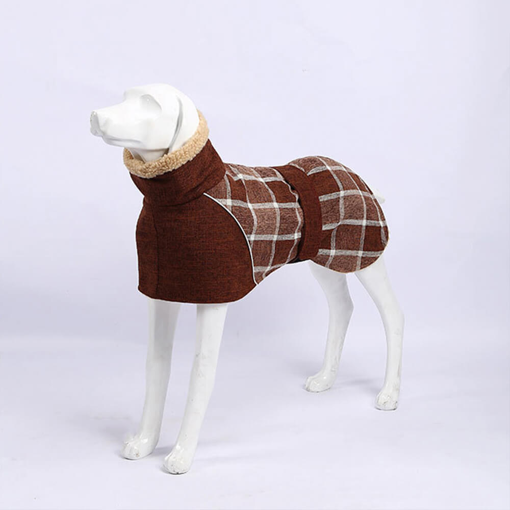 Veste pour chien à col roulé réglable en polaire chaude à carreaux