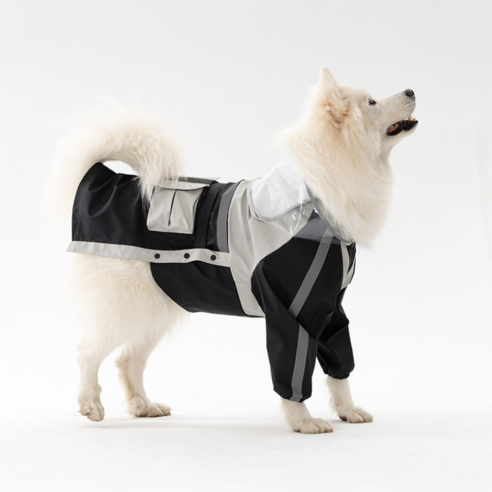 Manteau imperméable réfléchissant à capuche pour chien, ajustement réglable, bord Transparent