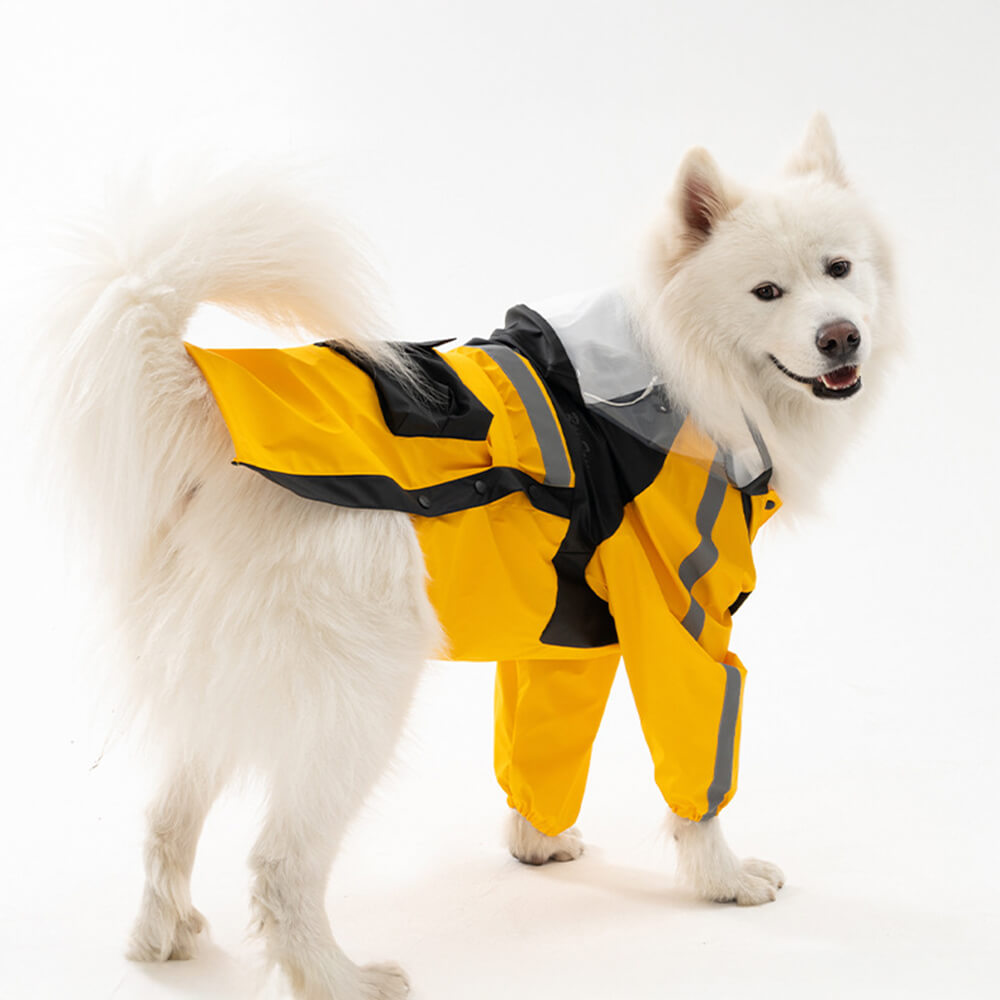 Manteau imperméable réfléchissant à capuche pour chien, ajustement réglable, bord Transparent