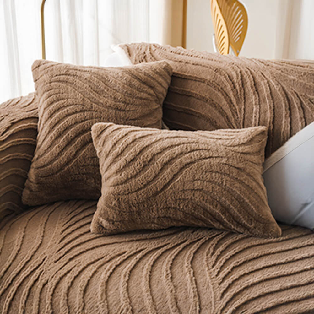 Wave Textured Plush Non-Slip Couch Cover