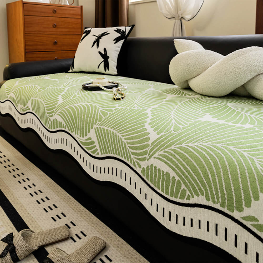 Banana Leaf Pattern Non-Slip Chenille Straight Couch Cover