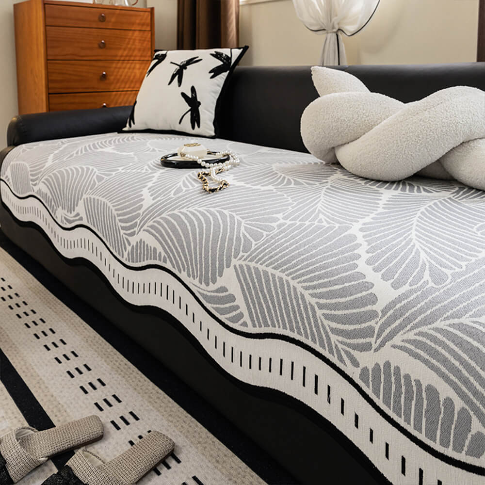 Banana Leaf Pattern Non-Slip Chenille Straight Couch Cover