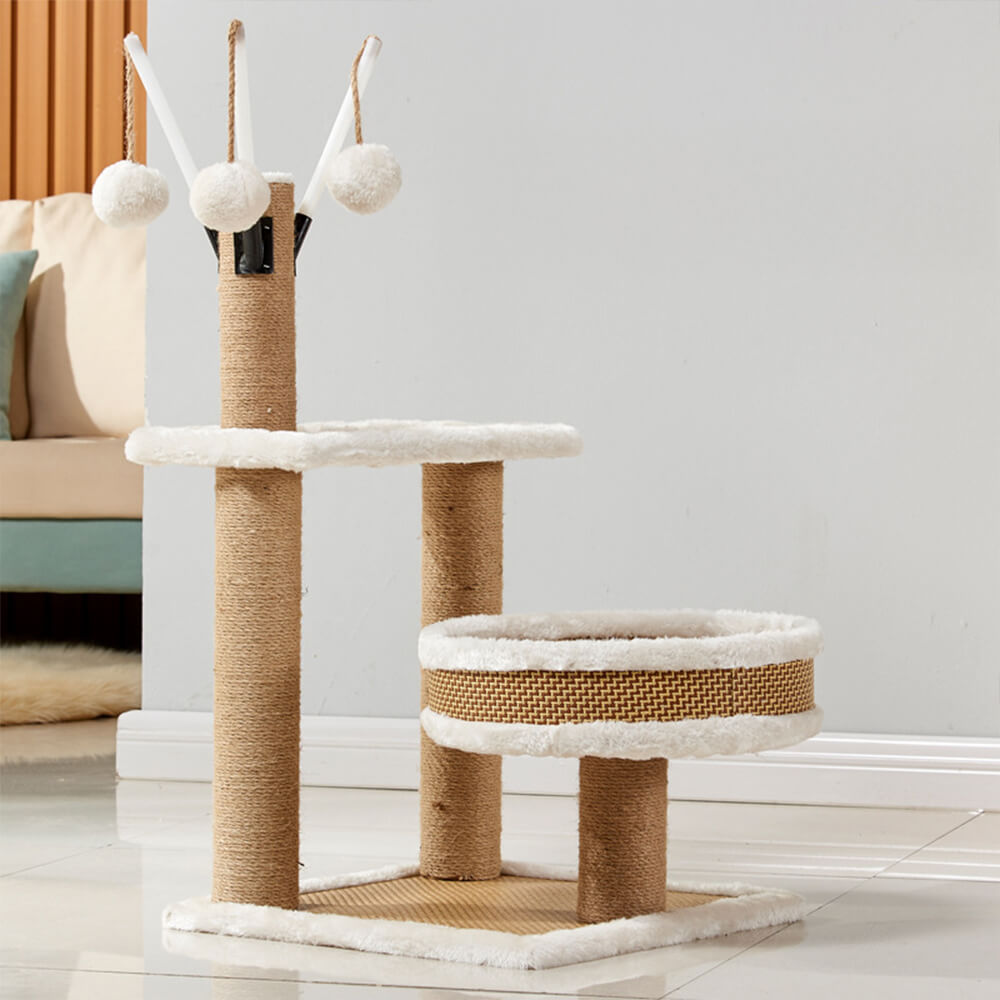 Breathable Rattan-Weave Sisal Multi-Level Cat Tree with Cozy Bed
