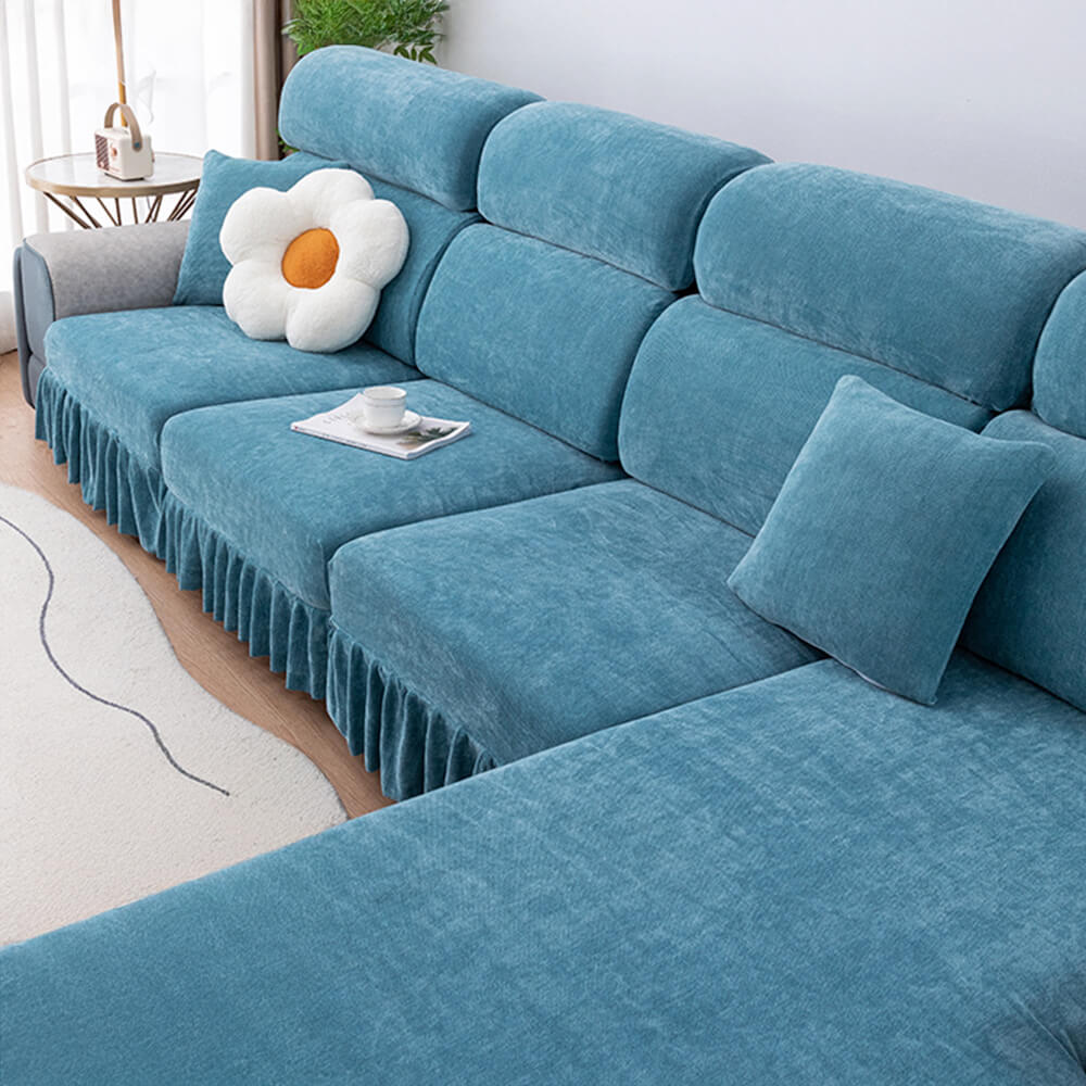 Chenille Jacquard All-Season Ruffled Skirt Elastic Fit Magic Couch Cover