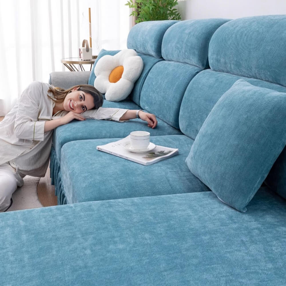 Chenille Jacquard All-Season Ruffled Skirt Elastic Fit Magic Couch Cover