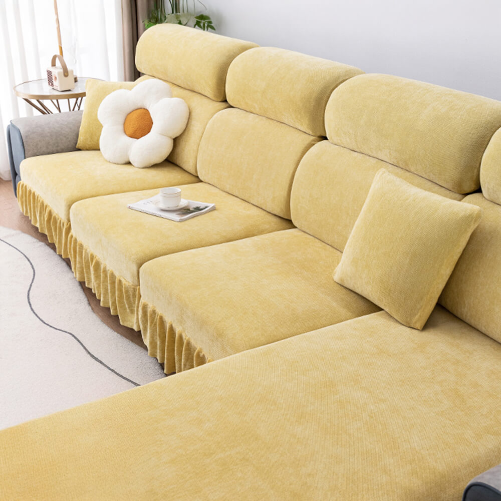 Chenille Jacquard All-Season Ruffled Skirt Elastic Fit Magic Couch Cover