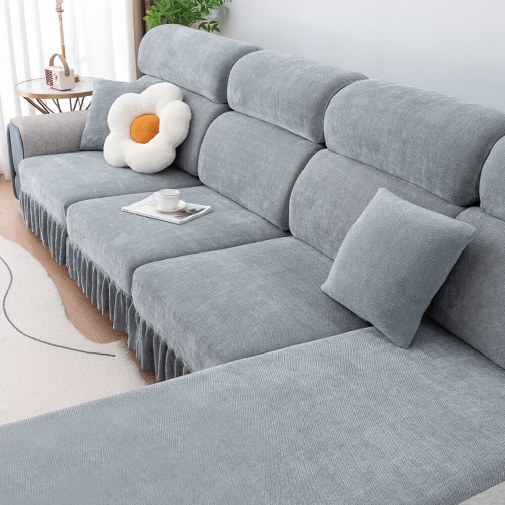Chenille Jacquard All-Season Ruffled Skirt Elastic Fit Magic Couch Cover