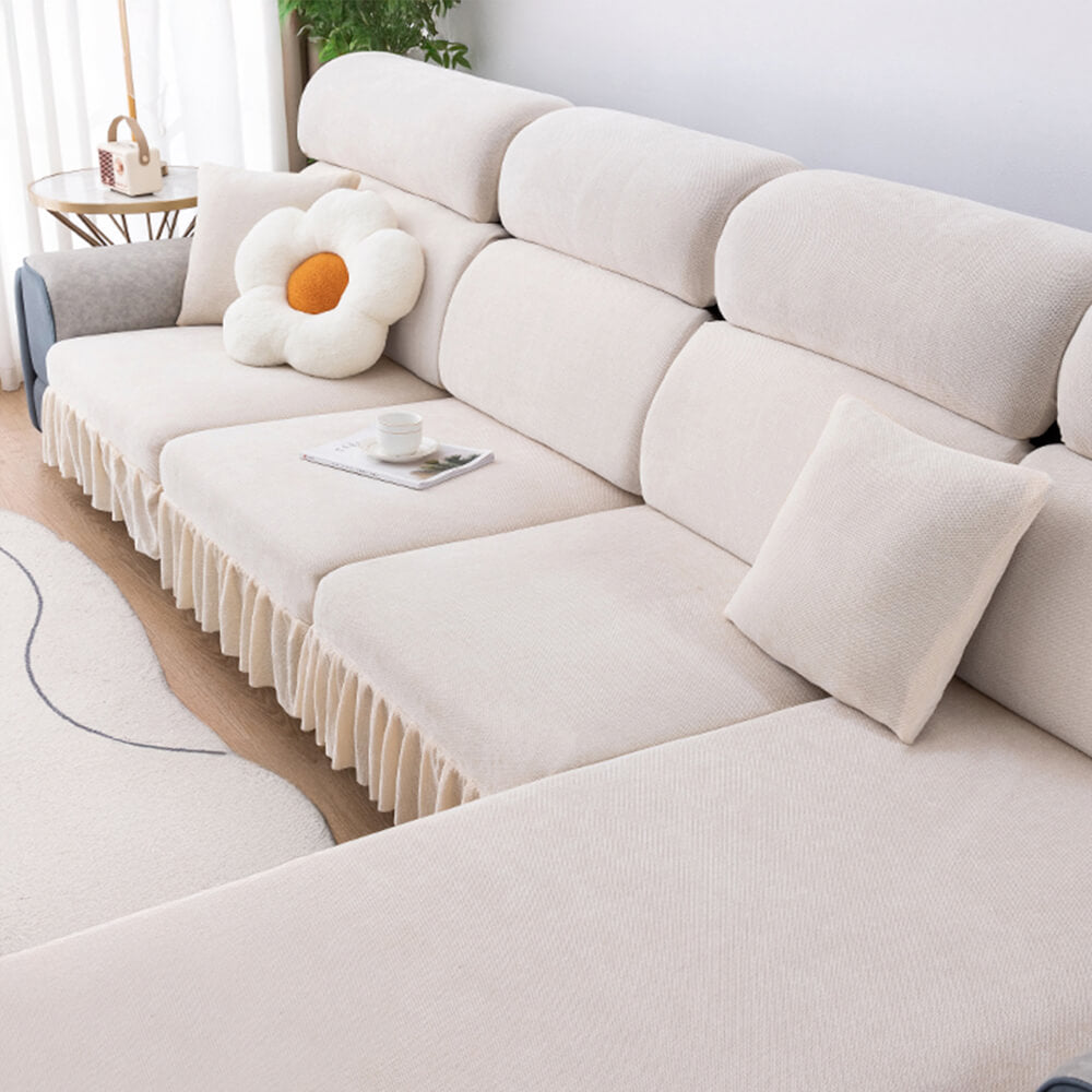Chenille Jacquard All-Season Ruffled Skirt Elastic Fit Magic Couch Cover