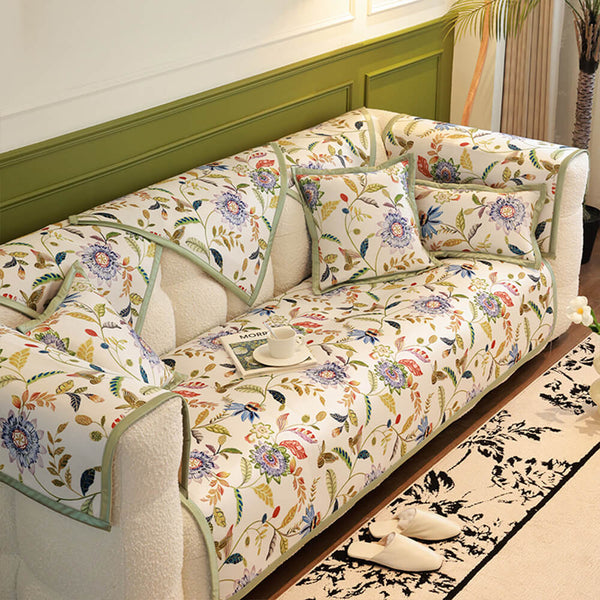 Tapa del sofá de floral pastoral de enfriamiento para todas las estaciones