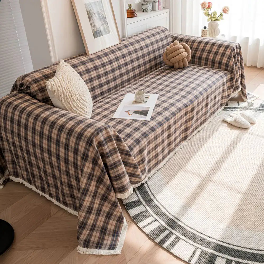Festive Plaid Color Block Sofa Decoration Couch Cover