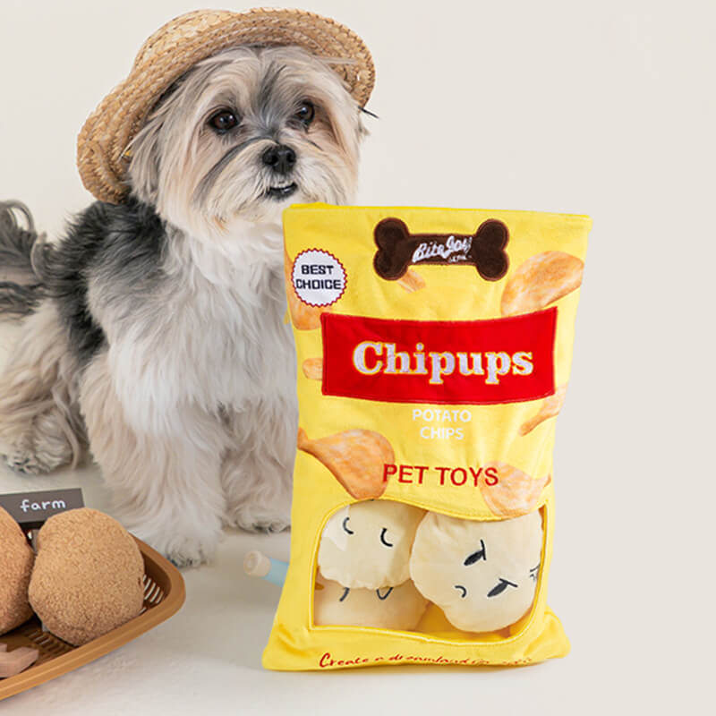 Lustiges Kartoffelchips-Burger-Quietschspielzeug für Hunde