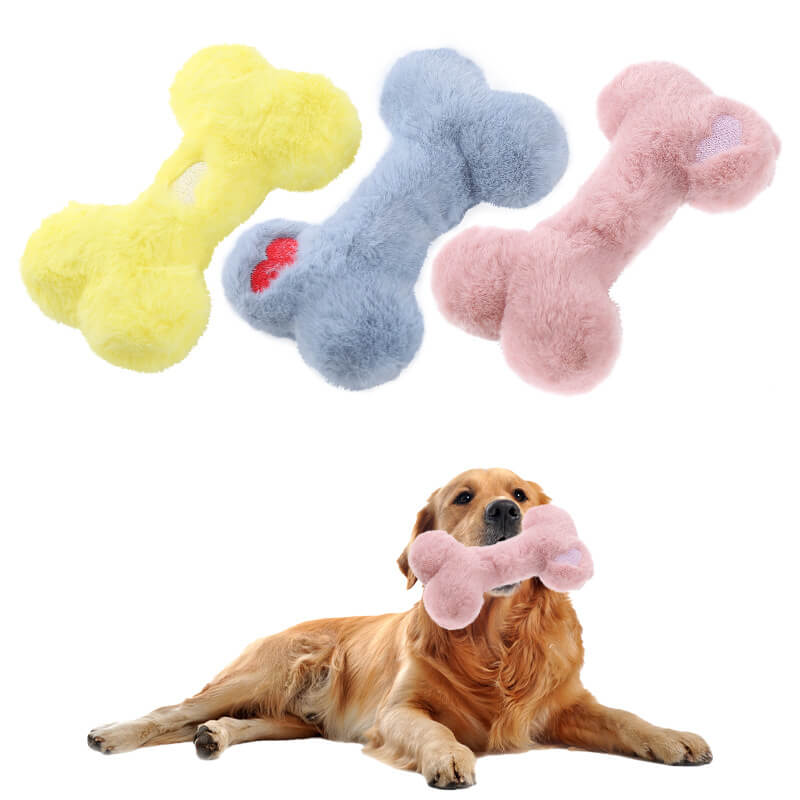 Juguete masticable para perros de juguete de peluche chirriante de hueso divertido