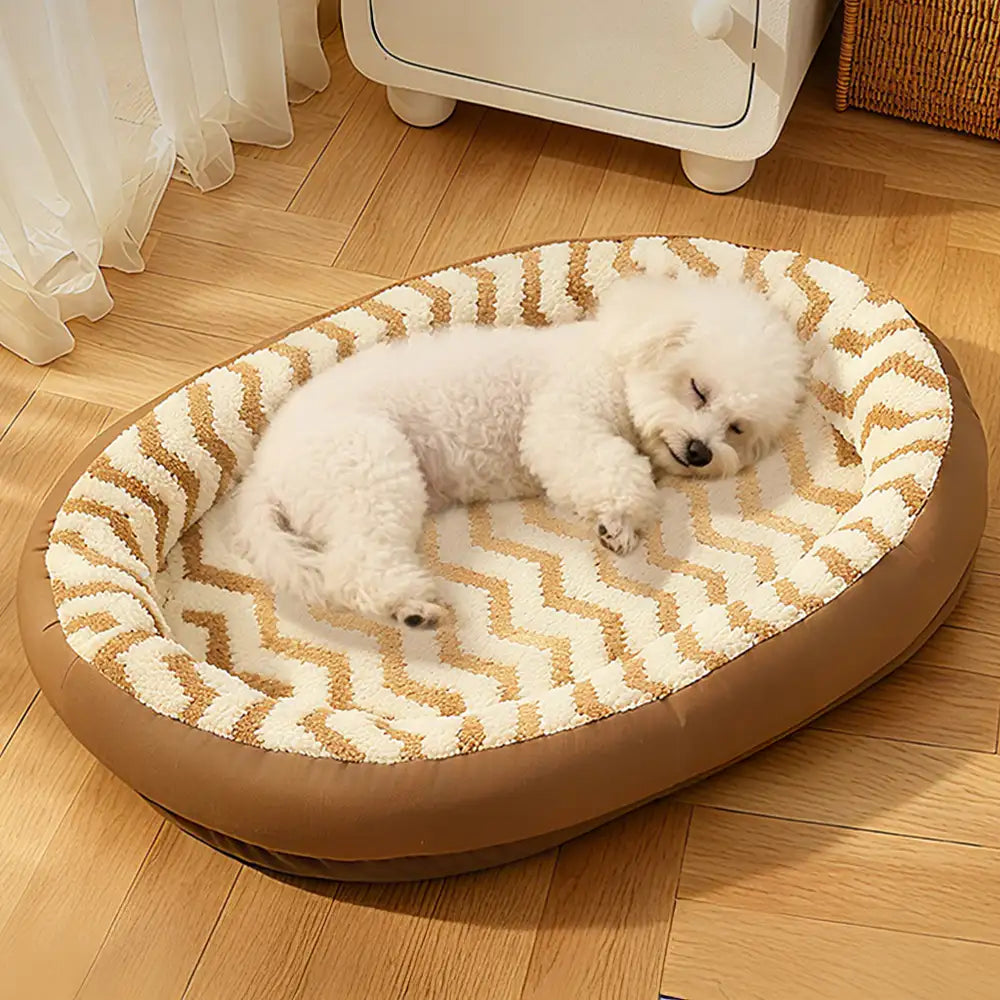 Geometric Wave Pattern Faux Leather Warm Removable And Washable Dog Bed
