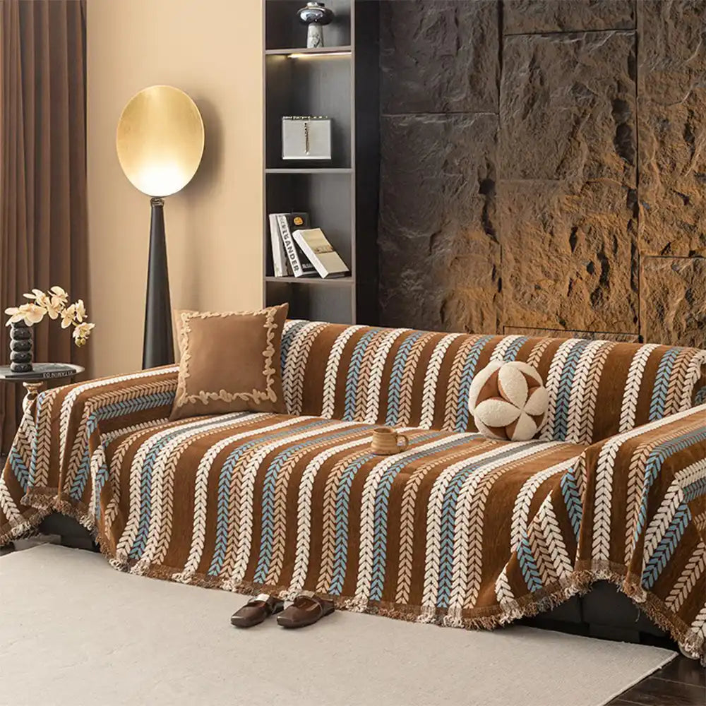 All-Season Colorful Leaf Chenille One Piece Throw Couch Cover