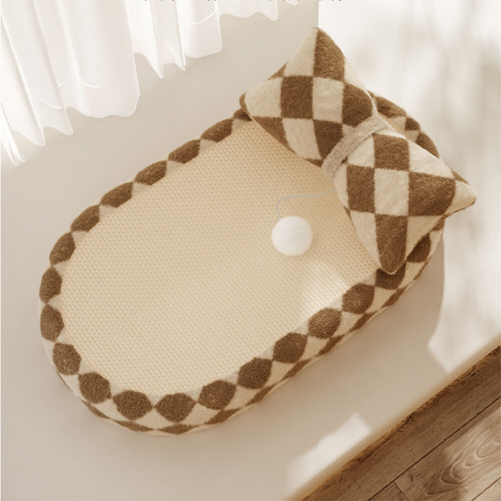 Checkerboard Sisal Cat Bed with Integrated Scratching Board – Stylish and Durable