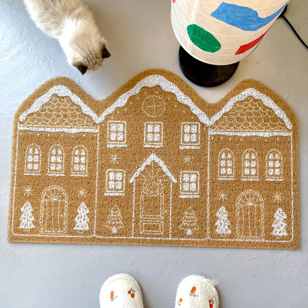 Casa de pan de jengibre navideño duradero alfombra casera decorativa multifuncional sin deslizamiento