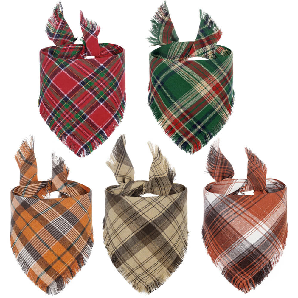 Christmas Plaid Durable Double-Stitched Seams Warm Dog Bandana