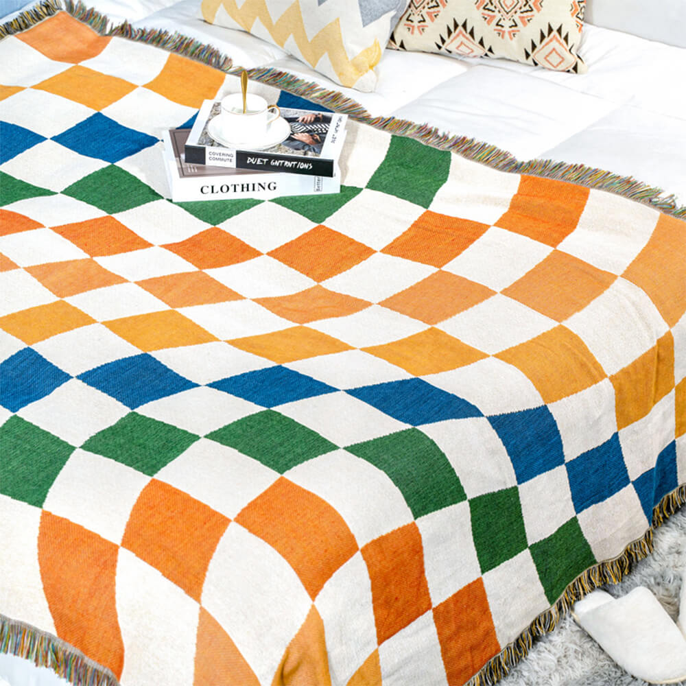 Color Block Checkerboard Multi-functional Sofa Blanket Anti-Scratch Couch Cover