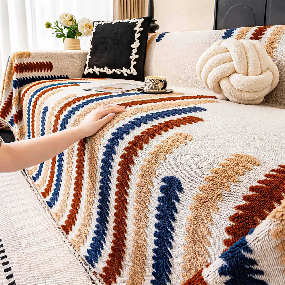 Colorful Color-Blocked Anti-Scratch Plush Sofa Protection Couch Cover