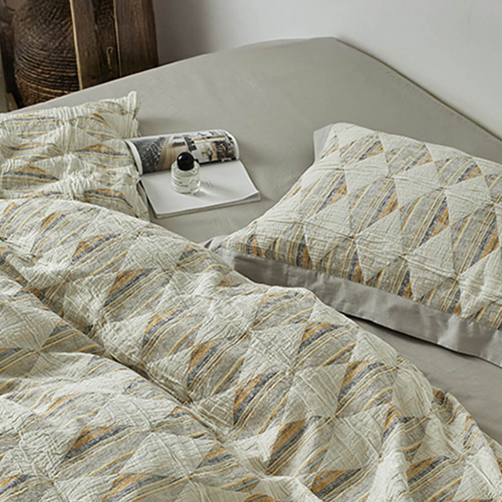 Diamond Jacquard Double-Layer Crinkled Cotton Bed Sheet Set