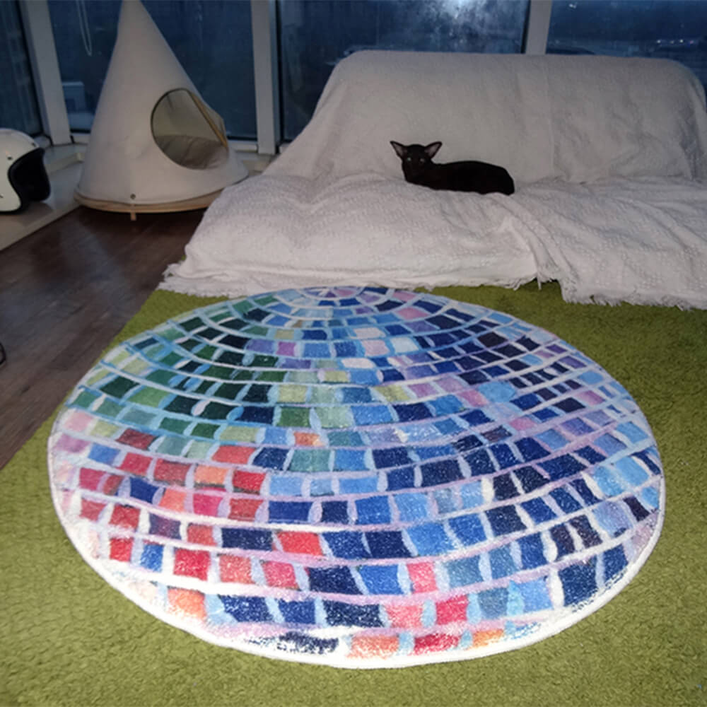 Disco Ball Color Block Faux Cashmere Round Rug