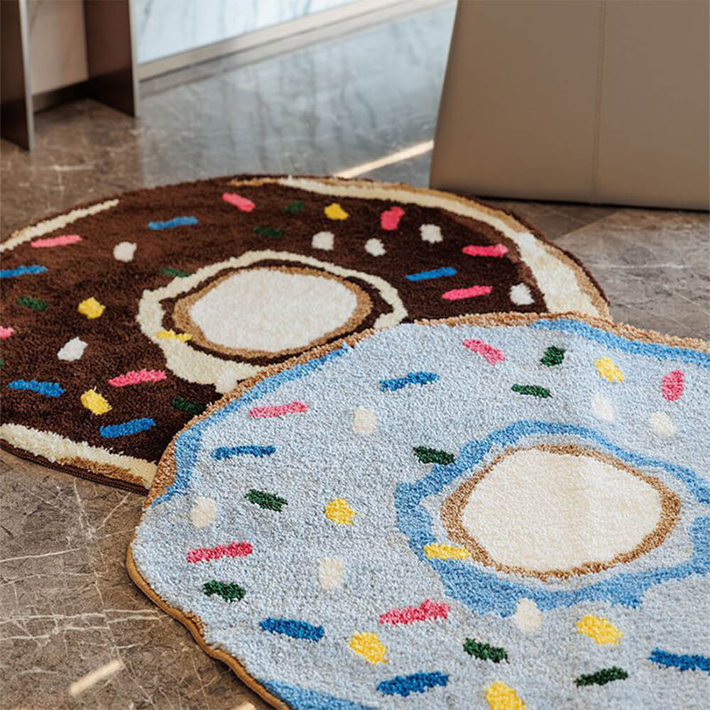 Alfombra decorativa antideslizante flocada para sala de estar con forma de donut