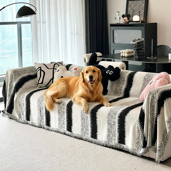 Fashion Striped Chenille Scratch-Resistant Sofa Protection Couch Cover