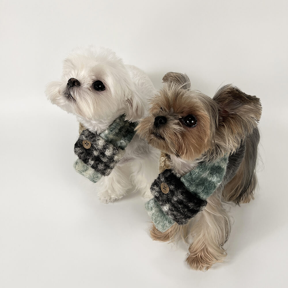 Fashionable Plaid Color Block Plush Warm Pet Scarf