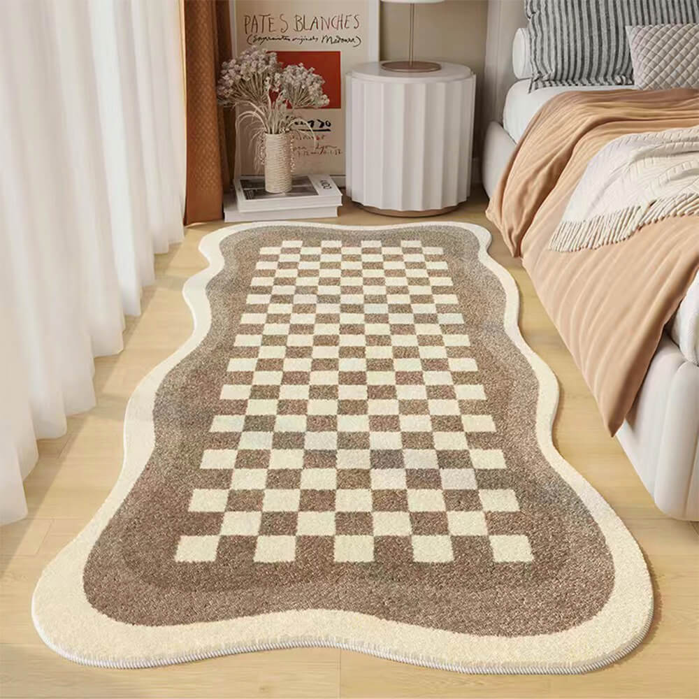 Faux Cashmere Checkerboard Cozy Bedside Carpet Irregular Shape Carpet