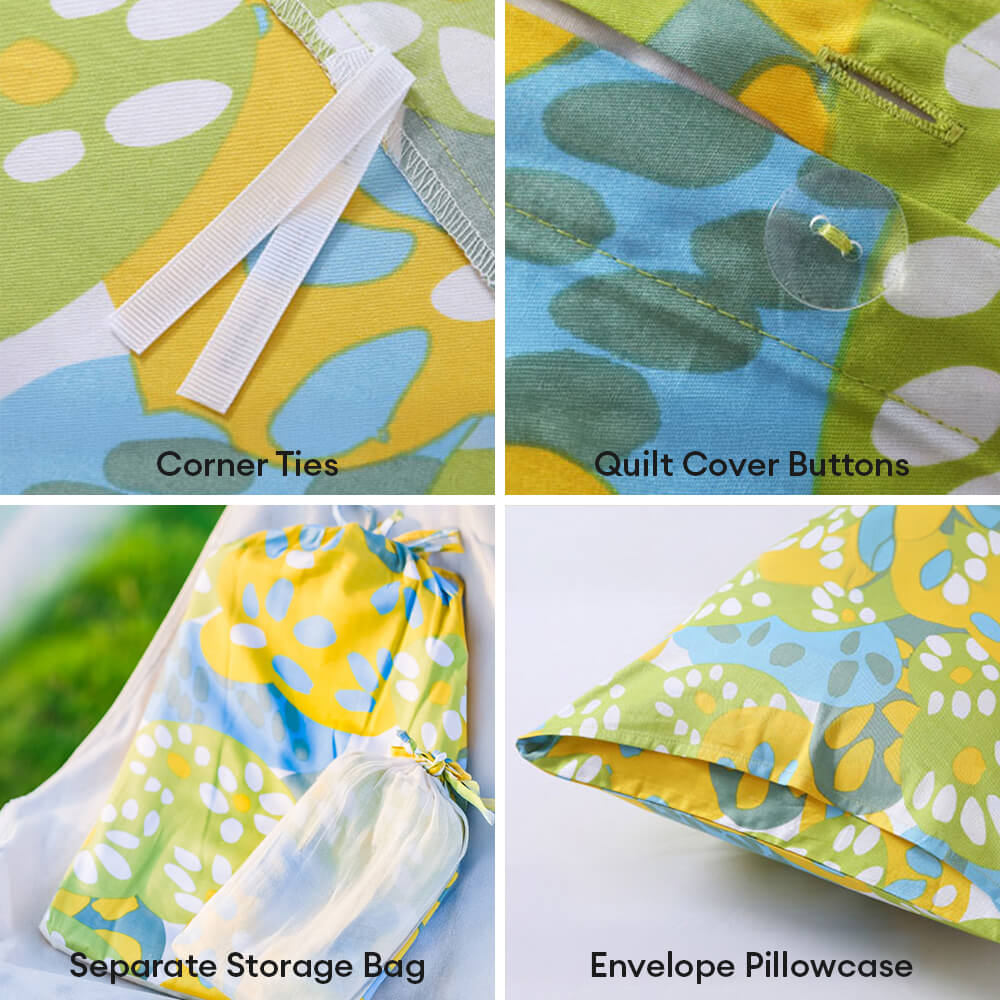 Funky Floral Playful Comfort Cotton Duvet Cover Bed Sheet Set