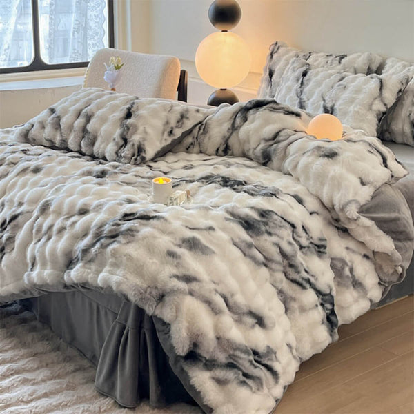 Ensemble de draps en fausse fourrure de lapin gonflé et dégradé