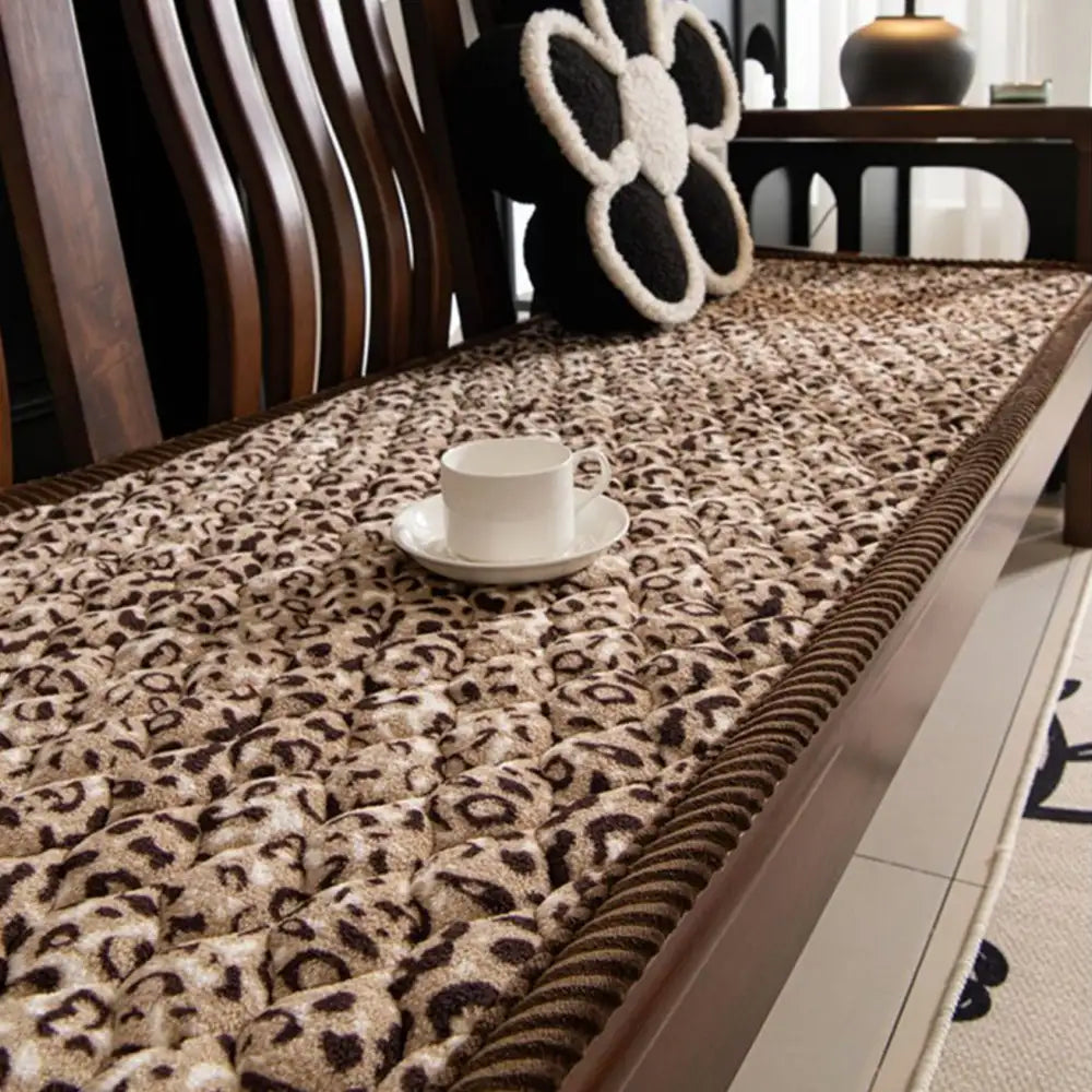 Leopard Print Plush Quilted Couch Cover
