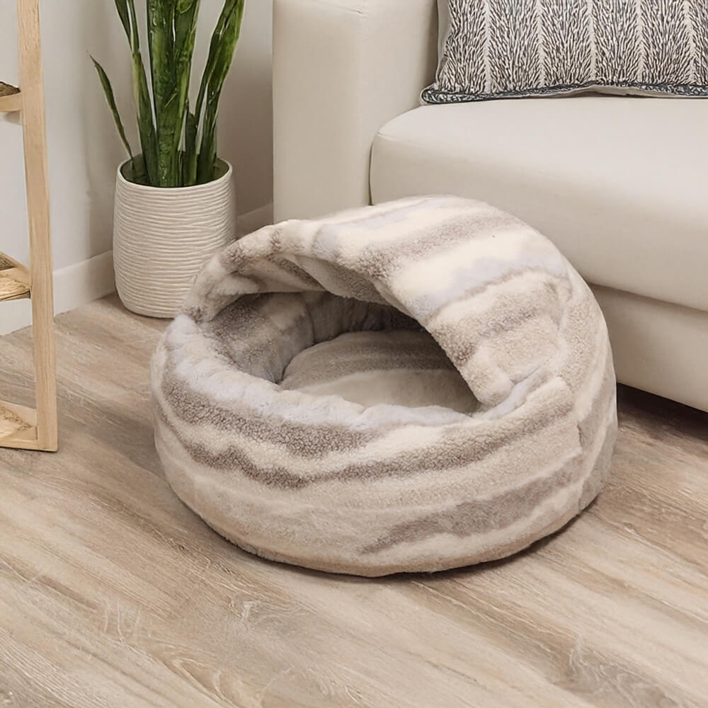 Luxury Marble  Striped Cozy Semi-Enclosed  Cave Dog & Cat Bed