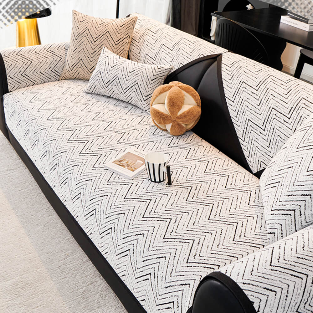 Modern Luxe Two-Tone Chenille Non-Slip Couch Cover