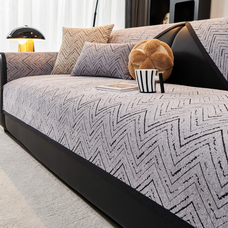 Modern Luxe Two-Tone Chenille Non-Slip Couch Cover
