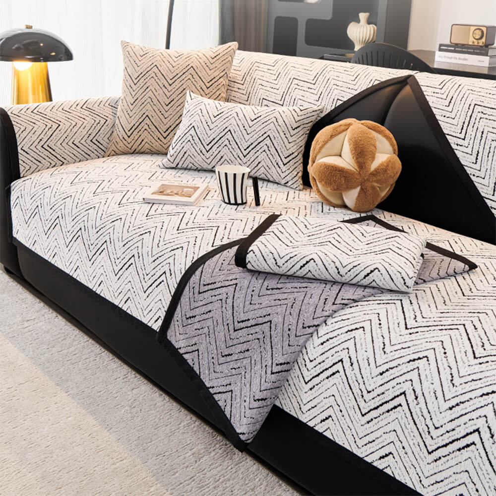 Modern Luxe Two-Tone Chenille Non-Slip Couch Cover