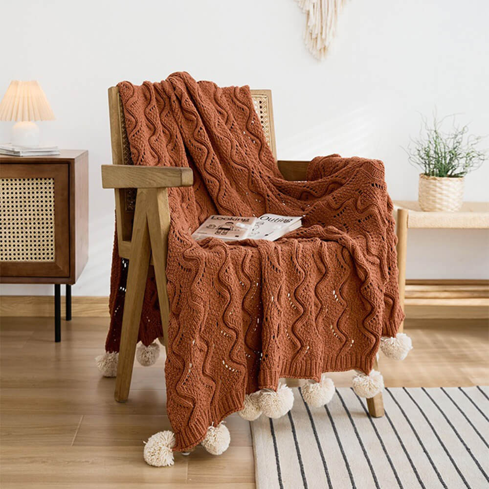 Couverture confortable en Chenille Pom Pom de Style nordique avec taie d'oreiller