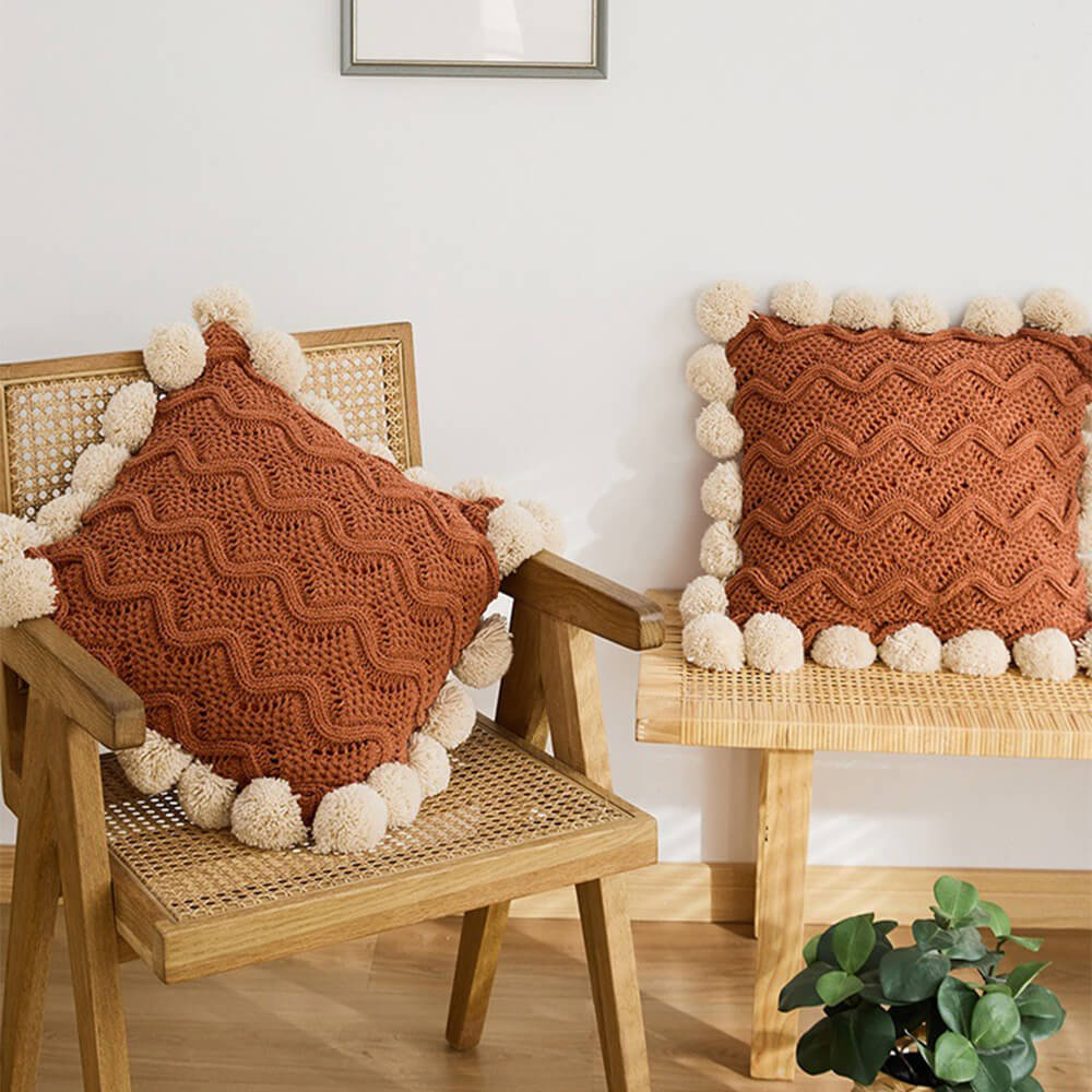 Couverture confortable en Chenille Pom Pom de Style nordique avec taie d'oreiller