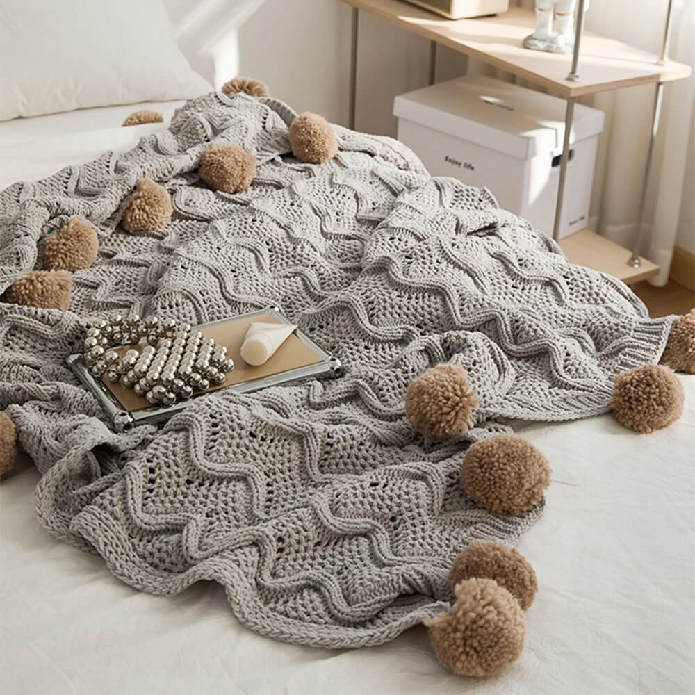 Couverture confortable en Chenille Pom Pom de Style nordique avec taie d'oreiller