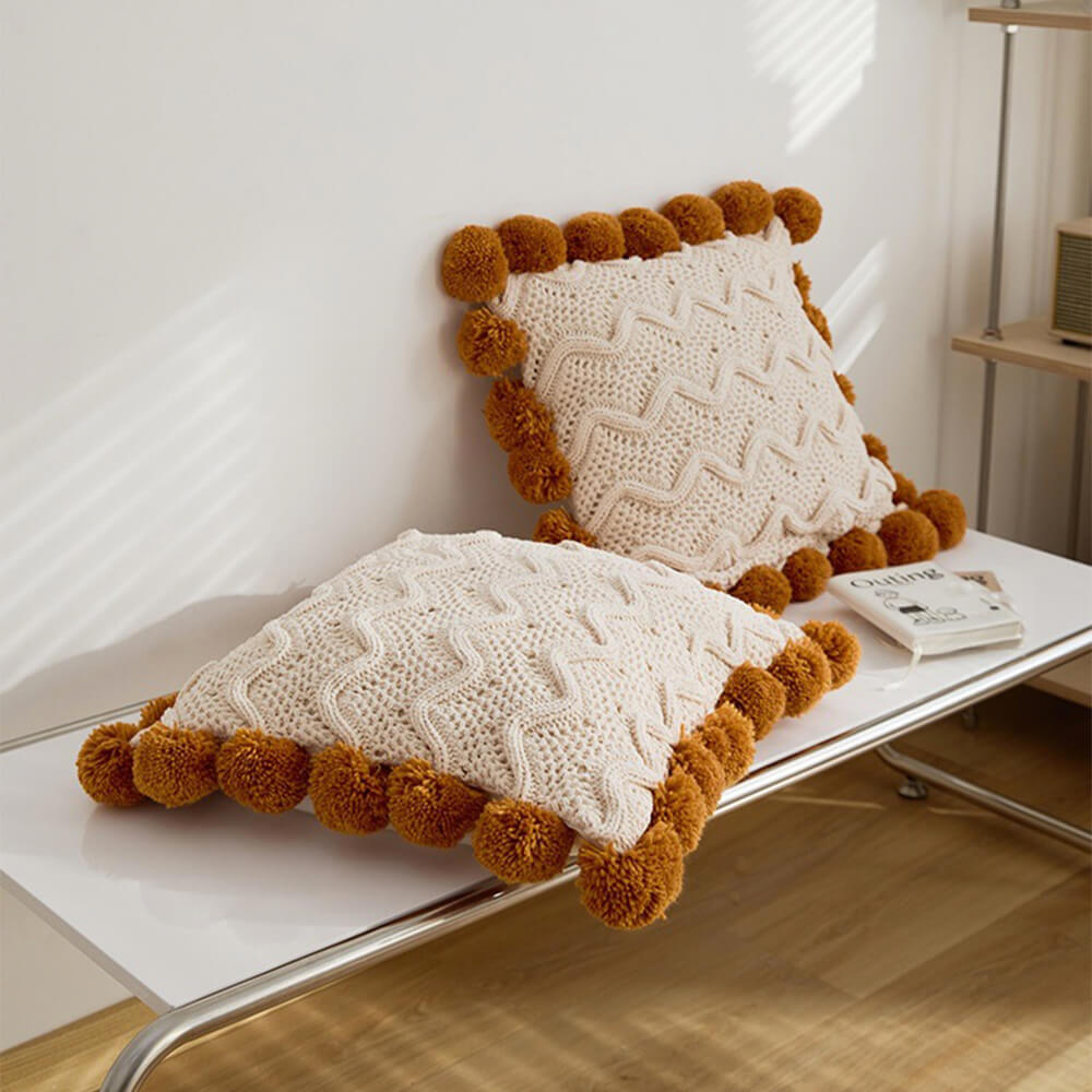 Couverture confortable en Chenille Pom Pom de Style nordique avec taie d'oreiller