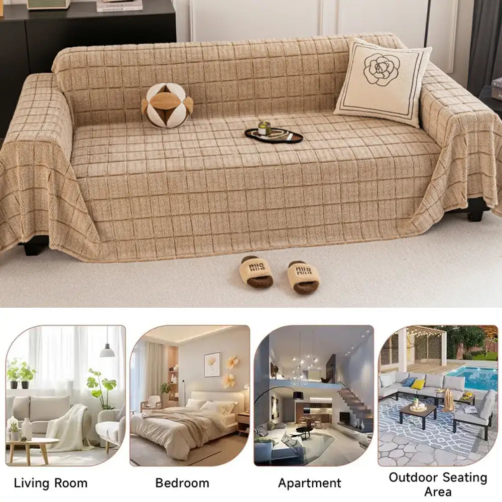 Plush Quilted Classic Checkered Comfortable Thickened Couch Cover