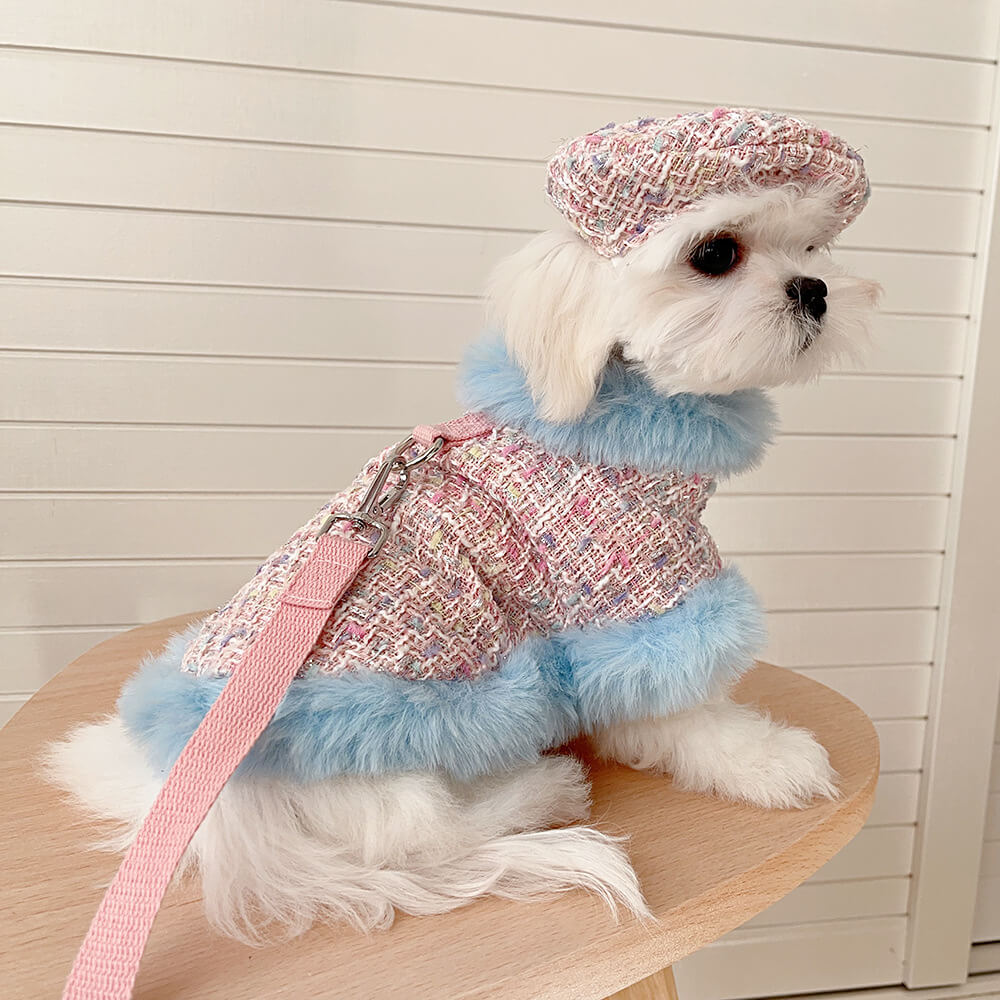 Princess Style Dog & Cat Beret Cape Leash Accessories Set